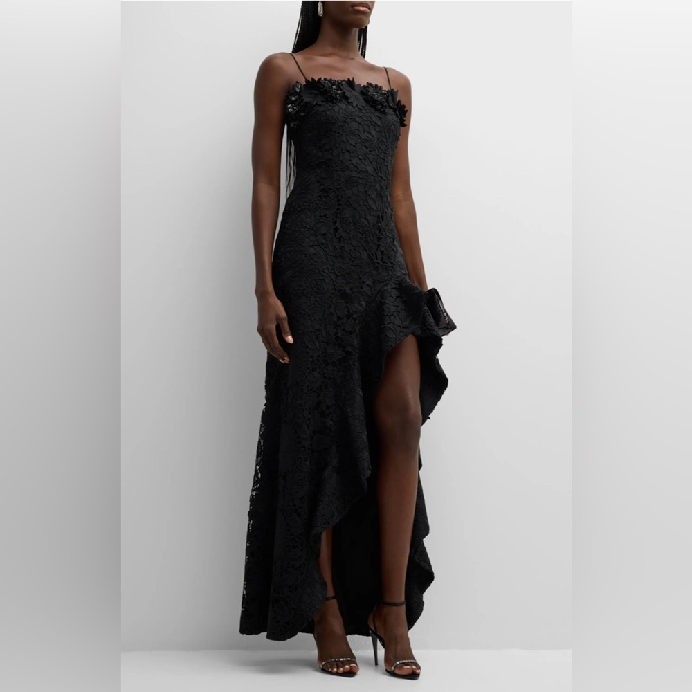 Ungaro Eva High Low Square Neck Floral Lace Gown - Picture 1 of 16